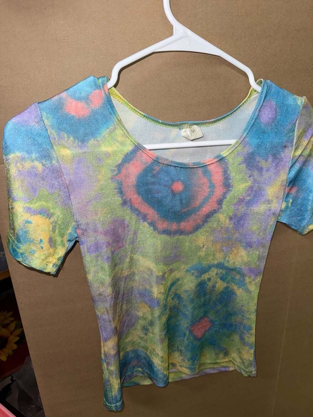 Mollie L.A. Tie Dye Slinky Top Size M Multicolored Short Sleeve Scoop